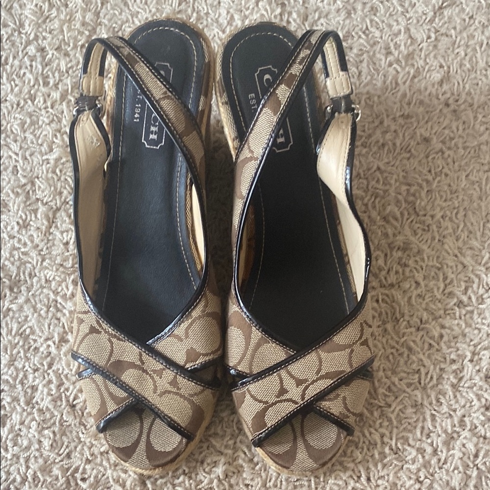 Coach Tan Wedge Espadrille Slingbacks